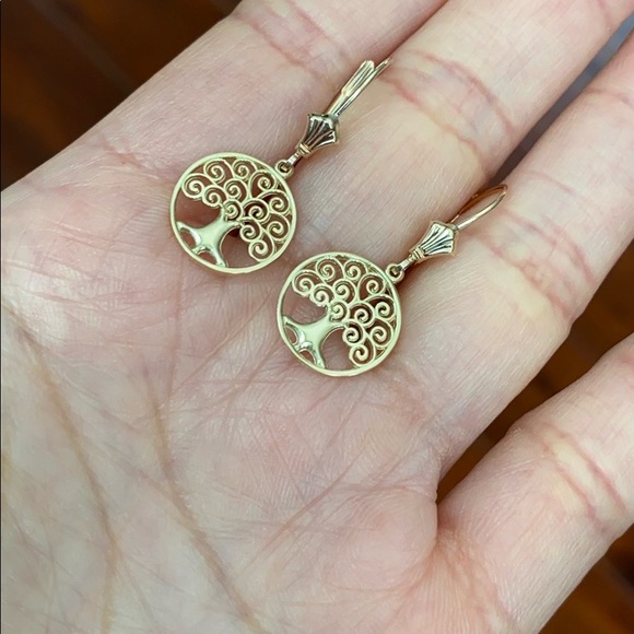 10k Solid Gold Tree of Life Openwork Earrings Drop